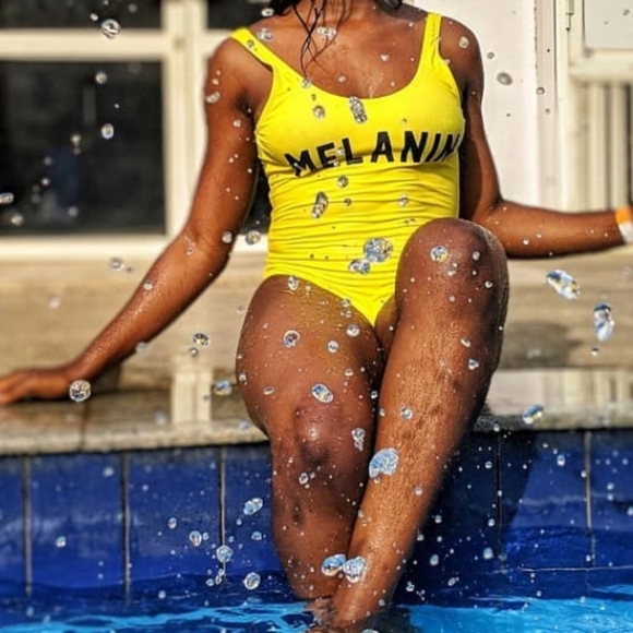 Bright neon yellow "MELANIN" bathing suit. - Picture 1 of 7